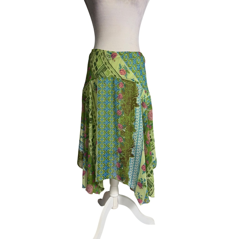 Y2K Cato Green Floral Patchwork Asymmetrical Fairycore Skirt Medium